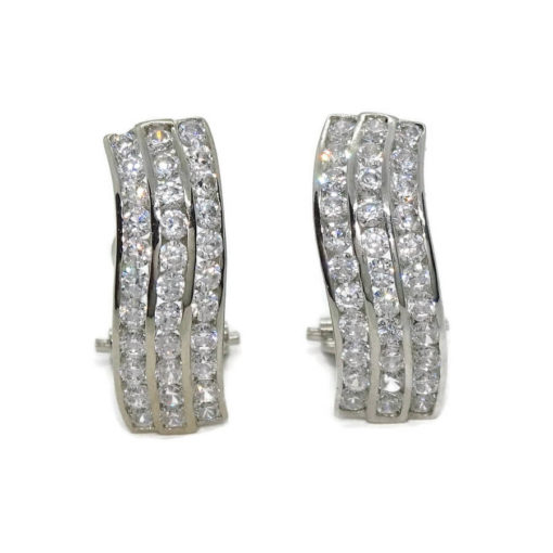 Pendientes para mujer de oro blanco de 18k con circonitas, elegantes y fuertes. 4.10gr.