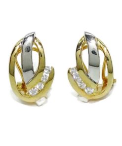 Modernos pendientes para mujer de oro blanco y oro amarillo de 18k con 8 circonitas