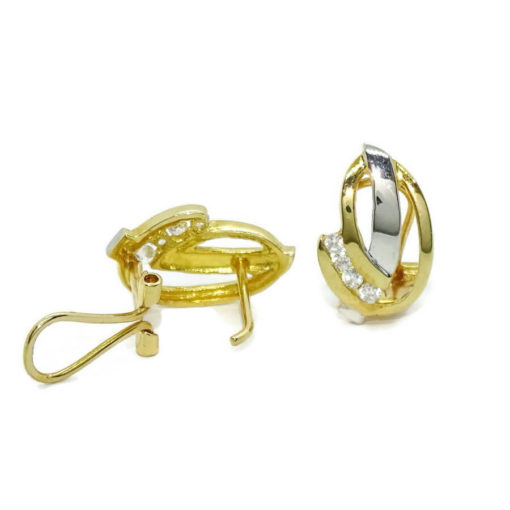 Modernos pendientes para mujer de oro blanco y oro amarillo de 18k con 8 circonitas - Imagen 5