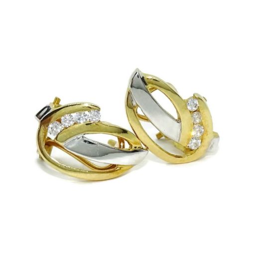 Modernos pendientes para mujer de oro blanco y oro amarillo de 18k con 8 circonitas - Imagen 4
