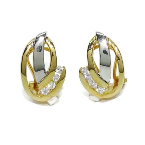 Modernos pendientes para mujer de oro blanco y oro amarillo de 18k con 8 circonitas