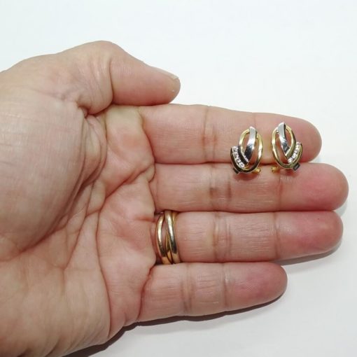 Modernos pendientes para mujer de oro blanco y oro amarillo de 18k con 8 circonitas - Imagen 3
