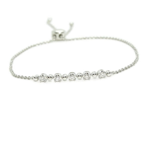 Preciosa pulsera de oro blanco de 18k con 5 diamantes auténticos. Original y cómodo cierre ajustable