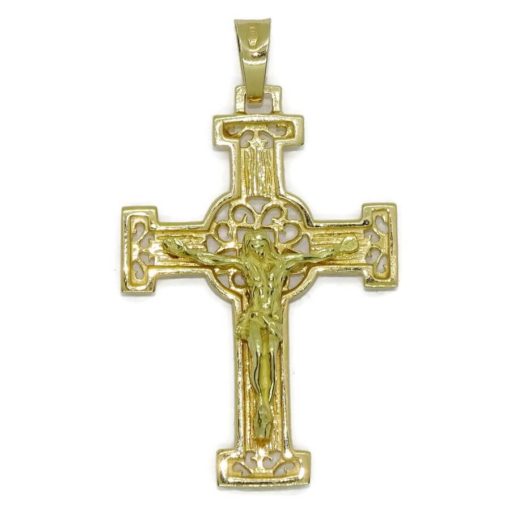 Cruz de filigrana con Cristo hecha a mano de oro amarillo macizo de 18k