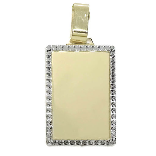 Placa de oro amarillo lisa con bisel de oro blanco todo oro de 18k para hombre o mujer.
