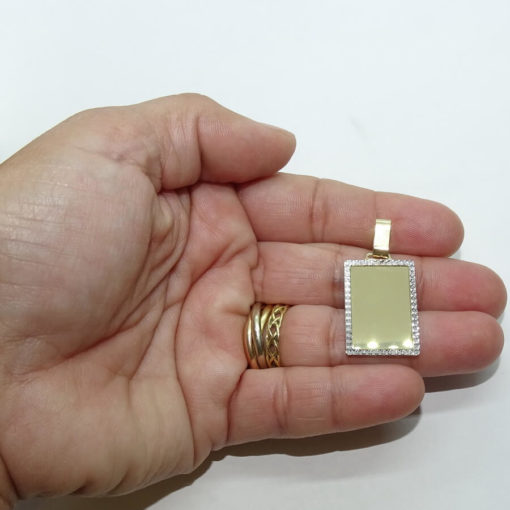 Placa de oro amarillo lisa con bisel de oro blanco todo oro de 18k para hombre o mujer. - Imagen 2