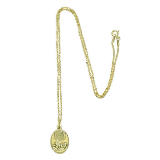 Medalla para bebé de oro amarillo de 18k con niño en pajas y reloj. - Imagen 5