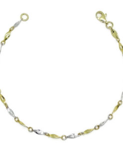 Preciosa pulsera de oro amarillo y oro blanco de 18K con eslabones calados.