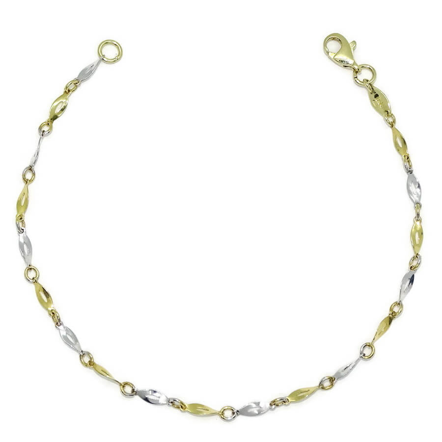 Preciosa pulsera de oro amarillo y oro blanco de 18K con eslabones calados.
