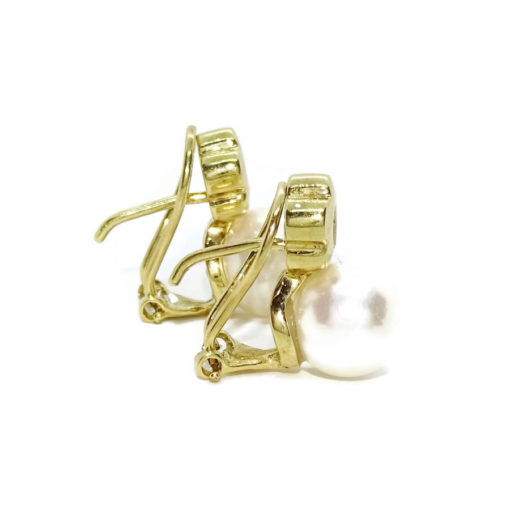 Pendientes tu y yo para mujer de oro amarillo de 18k con 0.10cts de diamantes y perla cultivada tipo de 9.00 mm. - Imagen 4