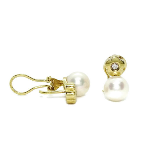 Pendientes tu y yo para mujer de oro amarillo de 18k con 0.10cts de diamantes y perla cultivada tipo de 9.00 mm. - Imagen 6