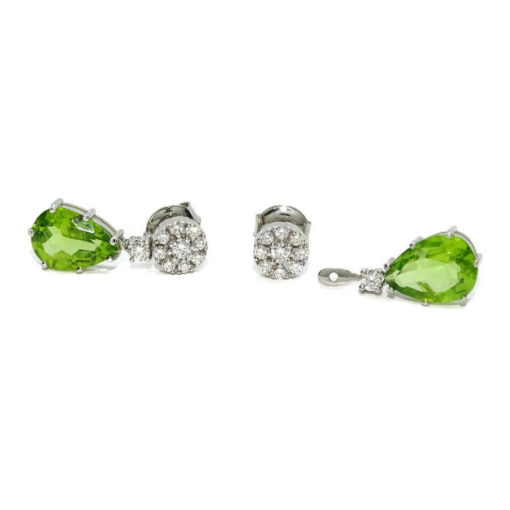 Pendientes de oro blanco de 18k para mujer con diamantes auténticos y 2 peridotos - Imagen 11