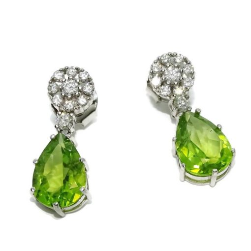 Pendientes de oro blanco de 18k para mujer con diamantes auténticos y 2 peridotos - Imagen 10