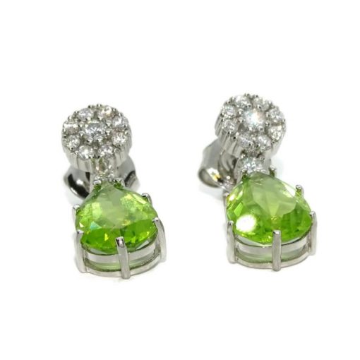 Pendientes de oro blanco de 18k para mujer con diamantes auténticos y 2 peridotos - Imagen 9