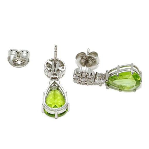 Pendientes de oro blanco de 18k para mujer con diamantes auténticos y 2 peridotos - Imagen 7