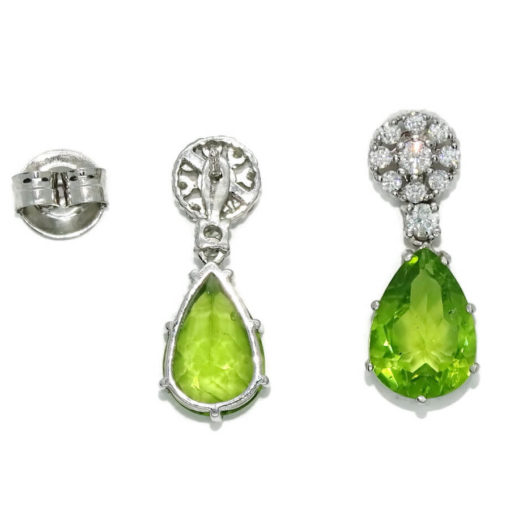 Pendientes de oro blanco de 18k para mujer con diamantes auténticos y 2 peridotos - Imagen 4