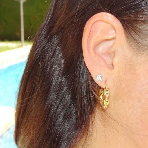 Originales aros de calabrote pequeños de oro amarillo de 18k - Imagen 2