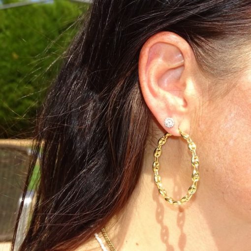 Originales aros de calabrote grandes de oro amarillo de 18k. - Imagen 2