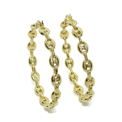 Originales aros de calabrote grandes de oro amarillo de 18k.