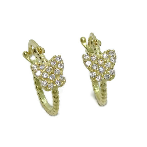 Bonitos y originales pendientes tipo aro de oro de 18k para niña con mariposa y circonitas. - Imagen 7