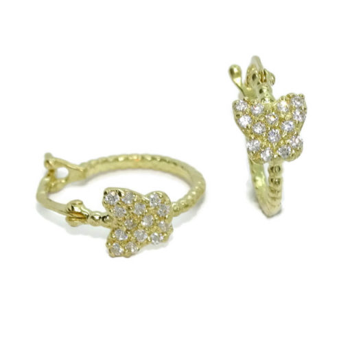 Bonitos y originales pendientes tipo aro de oro de 18k para niña con mariposa y circonitas. - Imagen 5