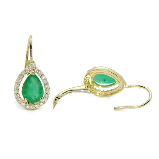 Preciosos pendientes en oro amarillo de 18k con 2 esmeraldas naturales talla lagrima de 7x5 y circonitas. - Imagen 5