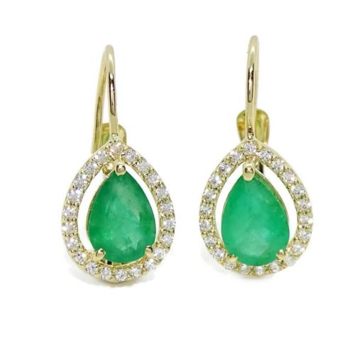 Preciosos pendientes en oro amarillo de 18k con 2 esmeraldas naturales talla lagrima de 7x5 y circonitas. - Imagen 4