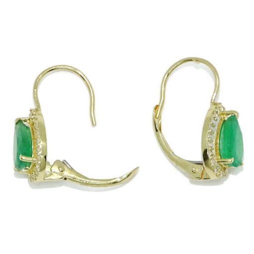 Preciosos pendientes en oro amarillo de 18k con 2 esmeraldas naturales talla lagrima de 7x5 y circonitas. - Imagen 3