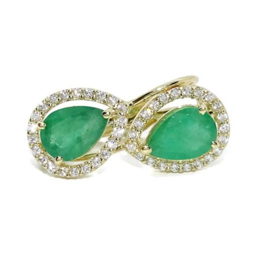 Preciosos pendientes en oro amarillo de 18k con 2 esmeraldas naturales talla lagrima de 7x5 y circonitas.