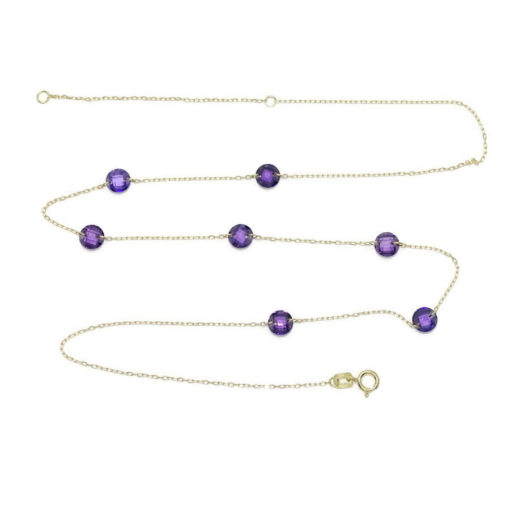 Collar de oro amarillo de 18k con 7 circonitas de color morado de 5mm y cadena forzada de 45cm - Imagen 8
