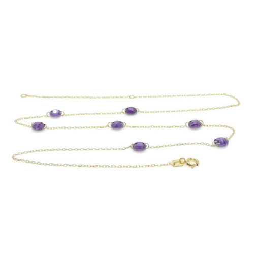 Collar de oro amarillo de 18k con 7 circonitas de color morado de 5mm y cadena forzada de 45cm - Imagen 7