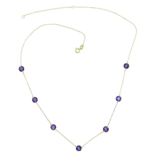 Collar de oro amarillo de 18k con 7 circonitas de color morado de 5mm y cadena forzada de 45cm - Imagen 6
