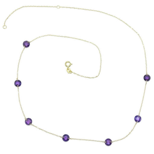 Collar de oro amarillo de 18k con 7 circonitas de color morado de 5mm y cadena forzada de 45cm - Imagen 4