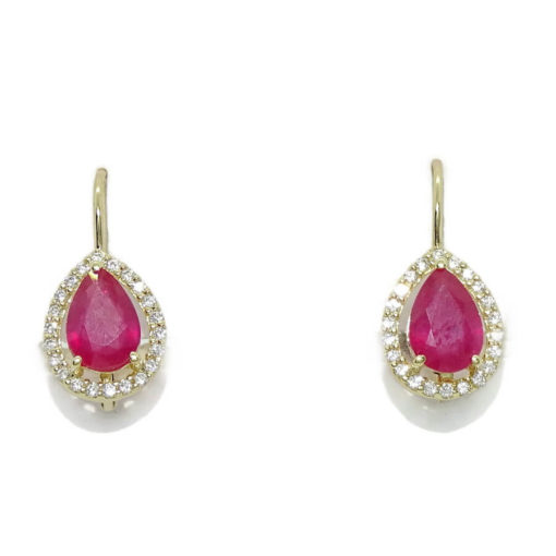 Preciosos pendientes en oro amarillo de 18k con 2 rubís naturales talla lagrima - Imagen 4