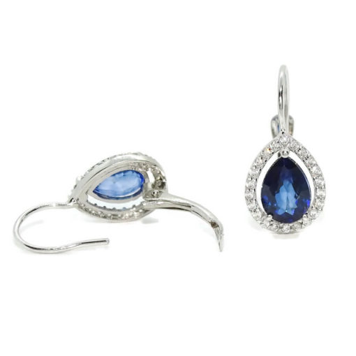 Preciosos pendientes en oro blanco de 18k con 2 zafiros azules talla lagrima de 7x5 y circonitas. - Imagen 6