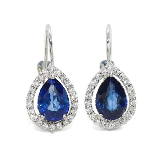 Preciosos pendientes en oro blanco de 18k con 2 zafiros azules talla lagrima de 7x5 y circonitas. - Imagen 5