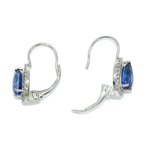 Preciosos pendientes en oro blanco de 18k con 2 zafiros azules talla lagrima de 7x5 y circonitas. - Imagen 4