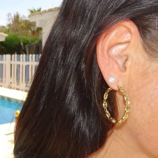 Originales aros de calabrote medianos de oro amarillo de 18k de 5.5mm de anchos y 3.50 cm de diámetro exterior. - Imagen 2