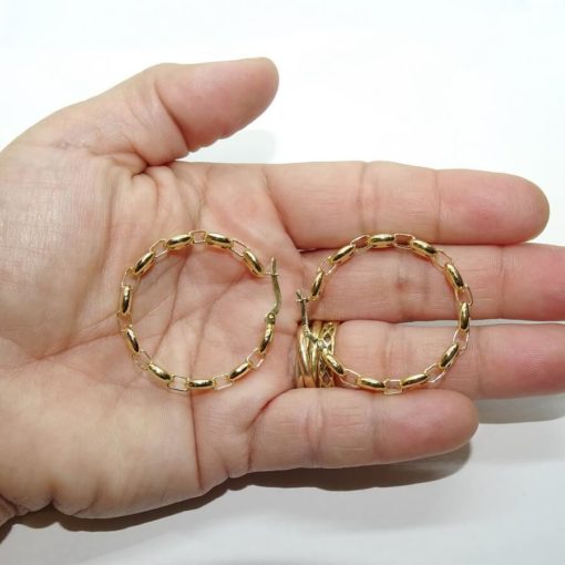 Originales aros de calabrote medianos de oro amarillo de 18k de 5.5mm de anchos y 3.50 cm de diámetro exterior. - Imagen 3