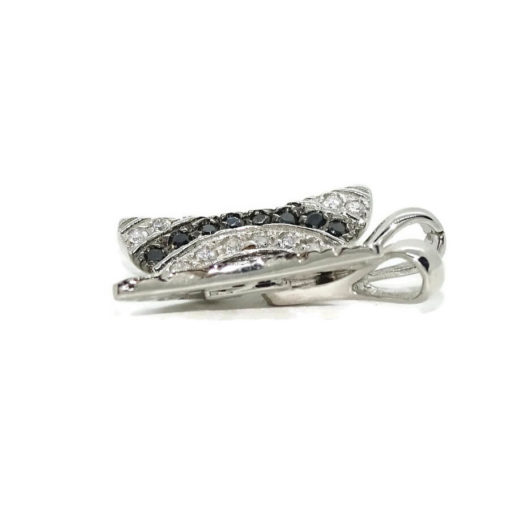 Colgante mariposa con circonitas blancas y negras de oro blanco de 18k con cadena rolo de 45cm todo oro de 18k - Imagen 6