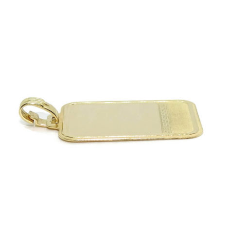 Placa de oro amarillo mate y brillo con grabado de grecas todo oro de 18k para hombre o mujer - Imagen 4
