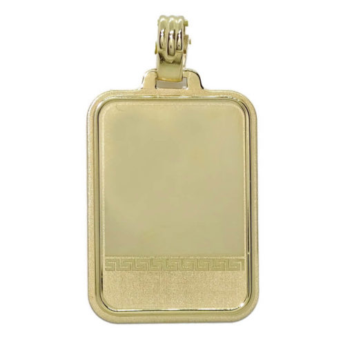 Placa de oro amarillo mate y brillo con grabado de grecas todo oro de 18k para hombre o mujer