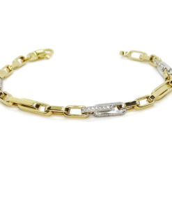 Pulsera de Oro amarillo y oro blanco de 18k con circonitas para Hombre o mujer modelo forzada doble de 4.50 mm de ancho y 21.00 cm de Larga - Imagen 7