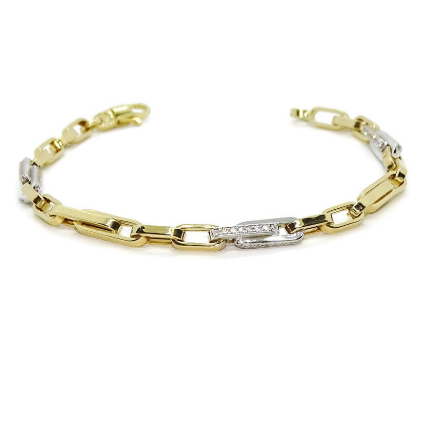 Pulsera de Oro amarillo y oro blanco de 18k con circonitas para Hombre o mujer modelo forzada doble de 4.50 mm de ancho y 21.00 cm de Larga - Imagen 7