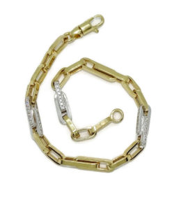 Pulsera de Oro amarillo y oro blanco de 18k con circonitas para Hombre o mujer modelo forzada doble de 4.50 mm de ancho y 21.00 cm de Larga - Imagen 6