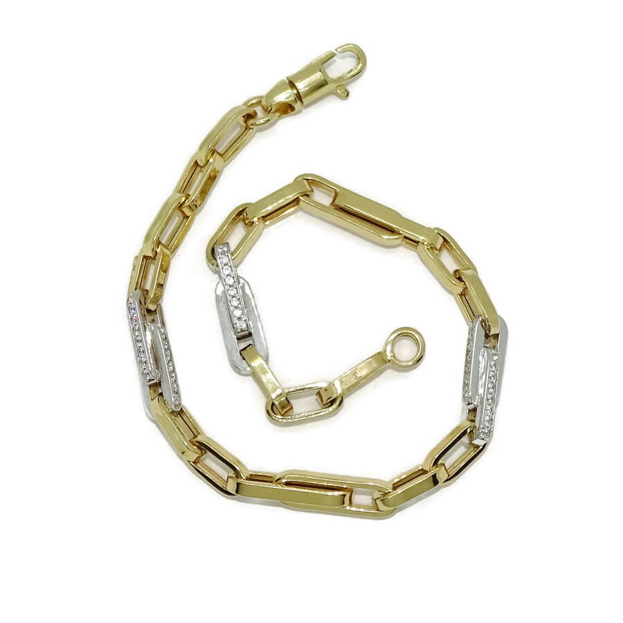 Pulsera de Oro amarillo y oro blanco de 18k con circonitas para Hombre o mujer modelo forzada doble de 4.50 mm de ancho y 21.00 cm de Larga - Imagen 6