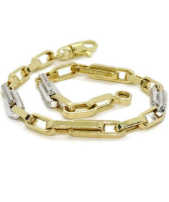 Pulsera de Oro amarillo y oro blanco de 18k con circonitas para Hombre o mujer modelo forzada doble de 4.50 mm de ancho y 21.00 cm de Larga - Imagen 5