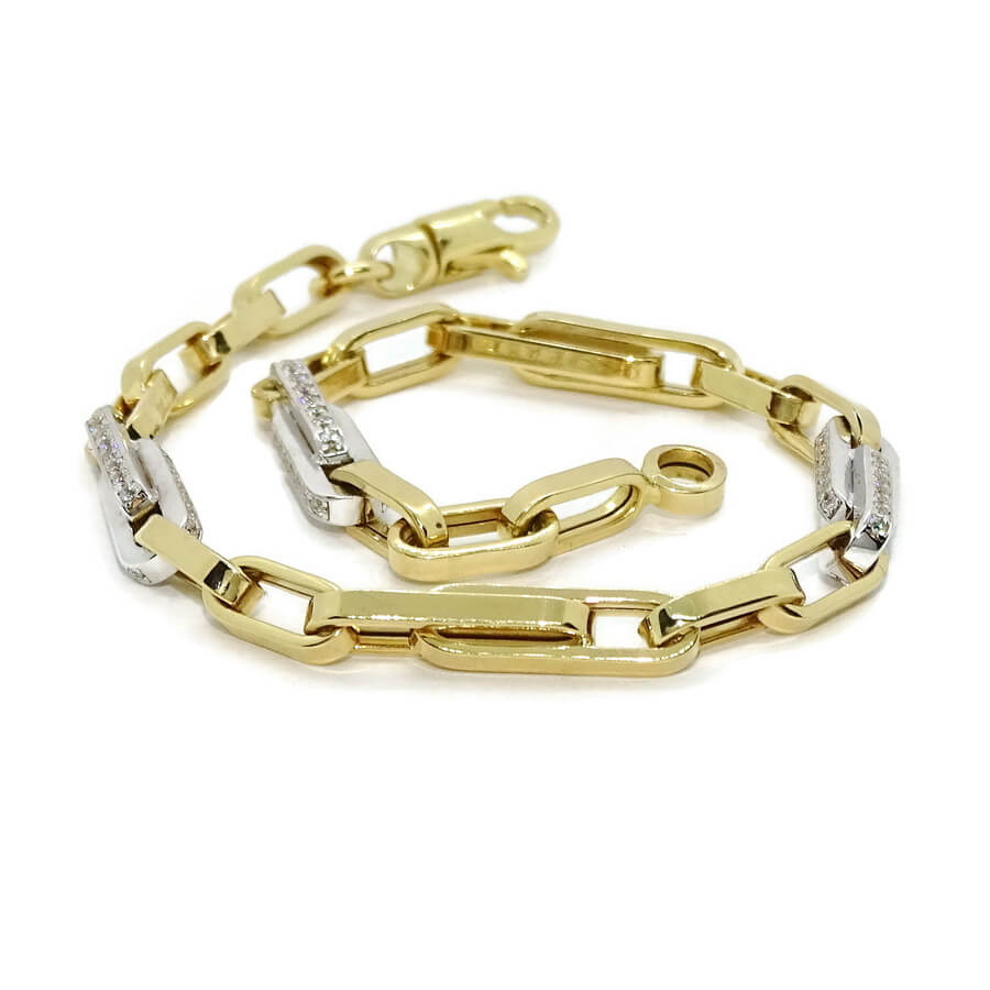 Pulsera de Oro amarillo y oro blanco de 18k con circonitas para Hombre o mujer modelo forzada doble de 4.50 mm de ancho y 21.00 cm de Larga - Imagen 5