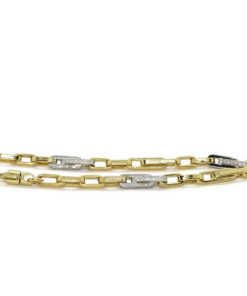 Pulsera de Oro amarillo y oro blanco de 18k con circonitas para Hombre o mujer modelo forzada doble de 4.50 mm de ancho y 21.00 cm de Larga - Imagen 4
