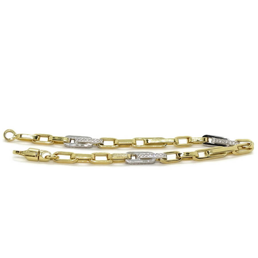 Pulsera de Oro amarillo y oro blanco de 18k con circonitas para Hombre o mujer modelo forzada doble de 4.50 mm de ancho y 21.00 cm de Larga - Imagen 4